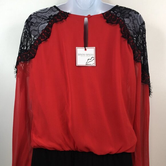 Bisou Bisou Color Block Black And Red Long Sleeves Dress Size 8. NWT - Picture 6 of 15